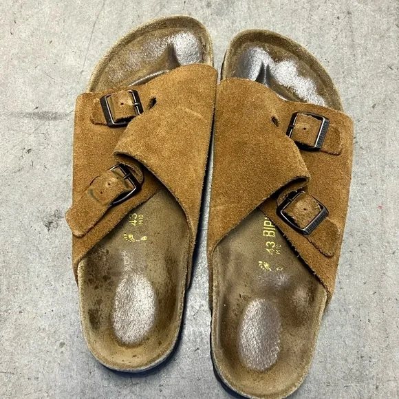 Men Birkenstock Brown Suede Double-Buckle Slide size 43 Birkenstock Arizona Soft Footbed Slide Sandal (Men) - Dark  main image 3